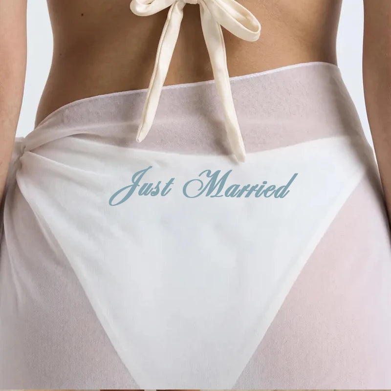 Just Married Sheer Chiffon Bridal Sarong Bikini Cover Up