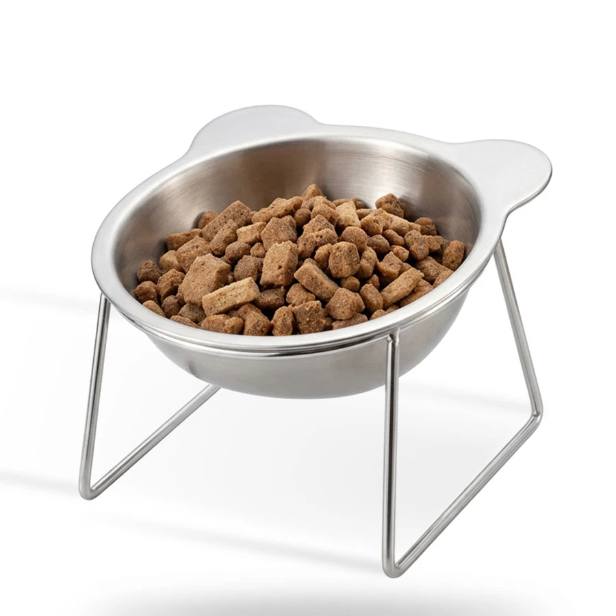 Raised Cat Bowls Tilted Neck Guard Cat Food Bowl 304 Stainless Steel Shatter-resistant Elevated 15° Pet Supplies for Puppy Cat Peaceful Pleasures Health and Wellness