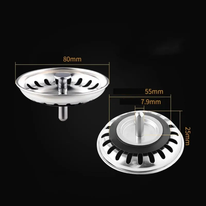 Stainless Steel Kitchen Sink Strainer & Stopper | 80mm Drain