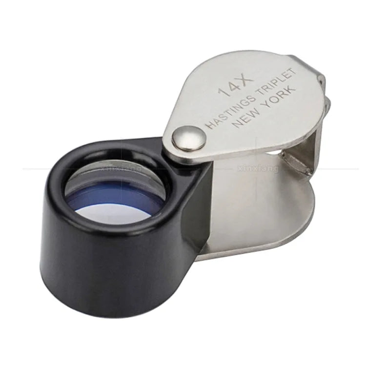 14X Magnifier 12Mm All Metal Folding Diamond Jade Antique Appraisal High-Power Magnifying Glass with Leather Cover Peaceful Pleasures Health and Wellness 14x