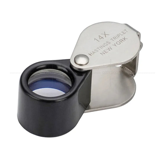 14X Magnifier 12Mm All Metal Folding Diamond Jade Antique Appraisal High-Power Magnifying Glass with Leather Cover Peaceful Pleasures Health and Wellness 14x