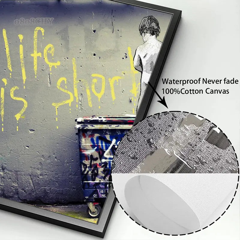 Banksy Monkey "Life Is Short" Graffiti Canvas Wall Art Print Canvas Wall Art Peaceful Pleasures Health and Wellness