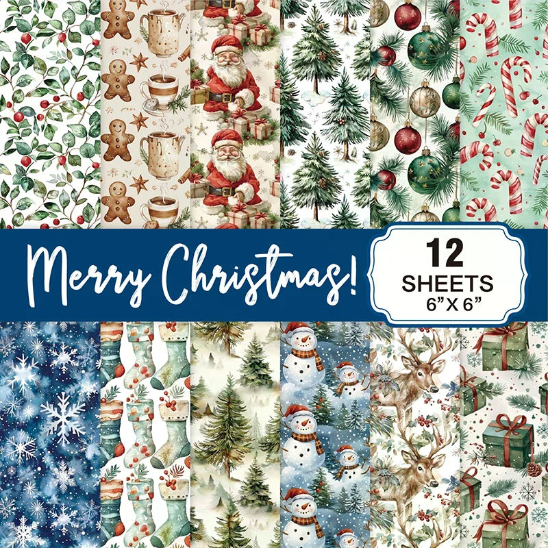 Christmas Scrapbook Paper Pad 6x6 | 12 Sheets 160gsm Acid-Free Scrapbook Paper Pad Peaceful Pleasures Health and Wellness