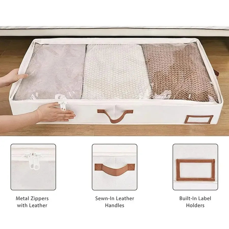 Foldable Underbed Organizer, Bedroom Blanket Clothes Quilt Storage Bag with Clear Window and 4 Handles, 31.5 x 17.7 x 5.9 Inches Peaceful Pleasures Health and Wellness