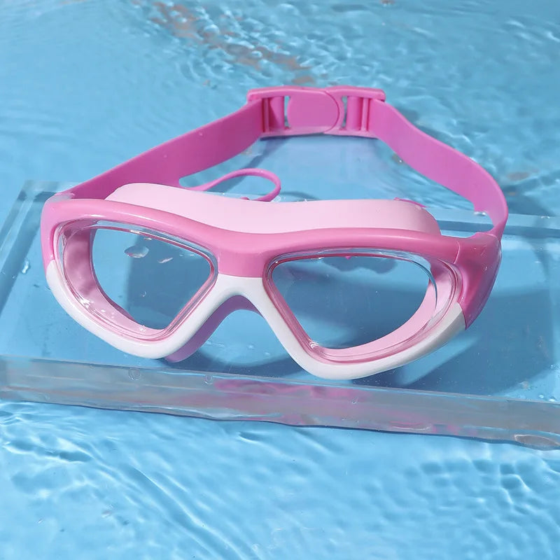 High-definition Children's Waterproof and Anti Fog Swimming Large Frame Glasses Convenient Goggles Silicone Connected Earplugs Peaceful Pleasures Health and Wellness red Boxed