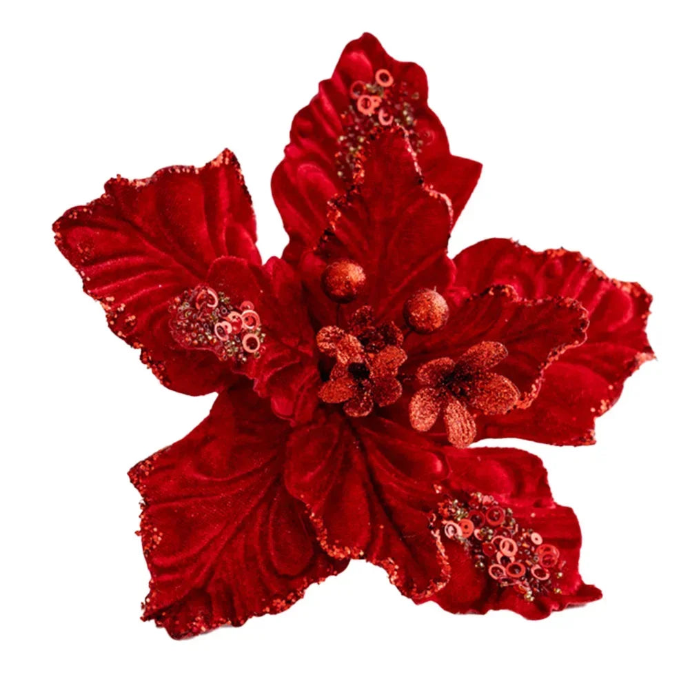 Fabric Christmas Flower Ornament 22cm | Gold, Red, White & More