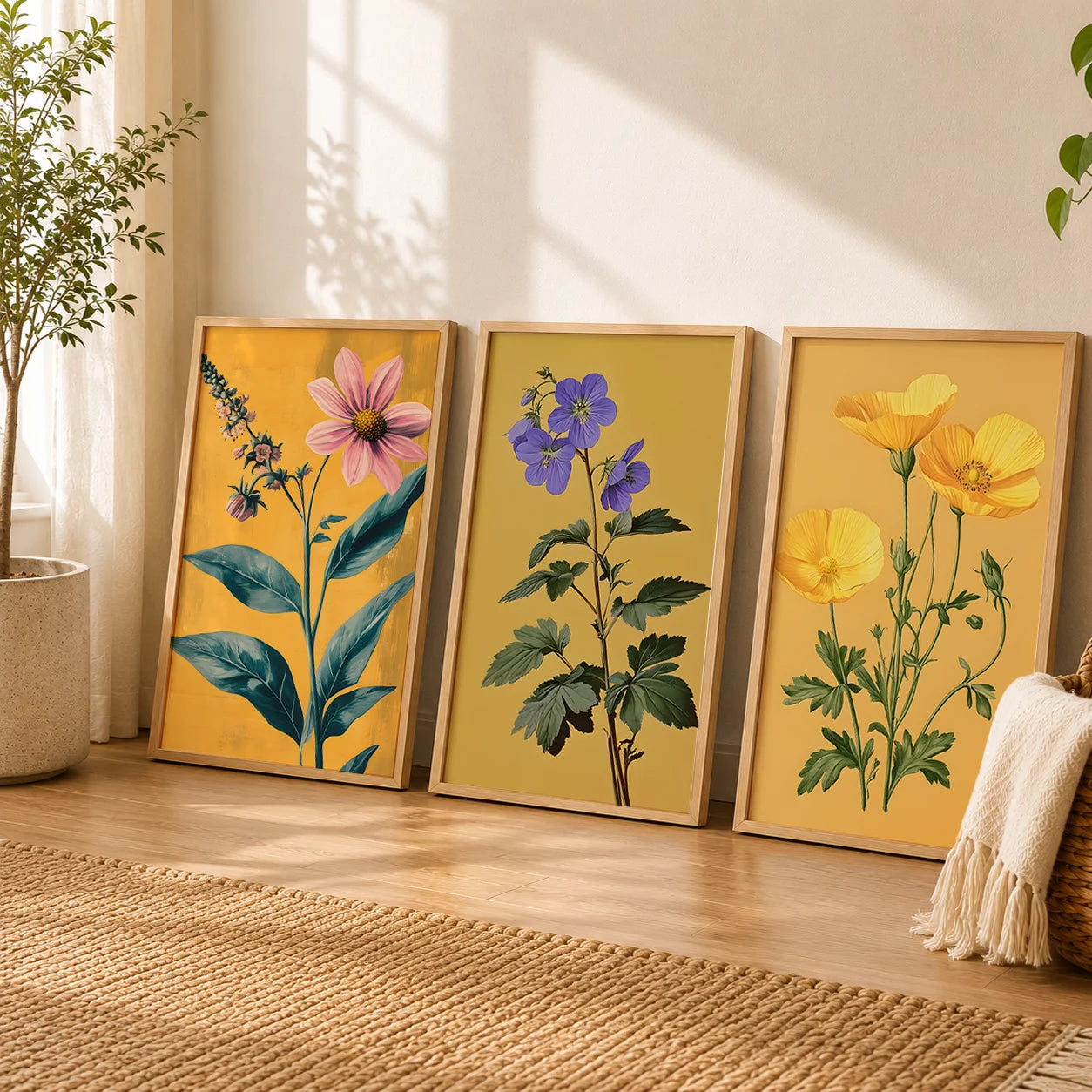 Vintage Floral Wall Art, Western Botanical Canvas Painting, Boho plant Poster Print for Bedroom Living Room Wall Decor Peaceful Pleasures Health and Wellness