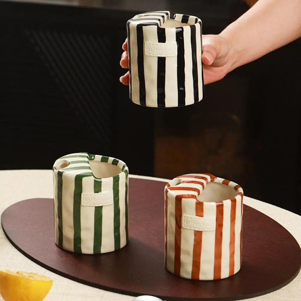 Striped Ceramic Coffee Cup | Modern Design for Home Peaceful Pleasures Health and Wellness