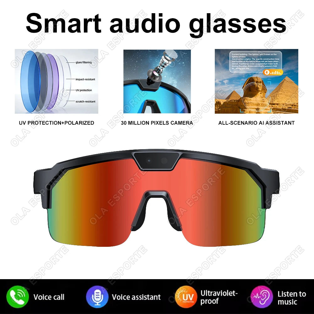 2026AI Smart Glasses Men with ChatGPT Voice Assistant 3000W Photo 1200P Video Recording Bluetooth 150+Translation Sunglasses IOS Peaceful Pleasures Health and Wellness Bk-Orange