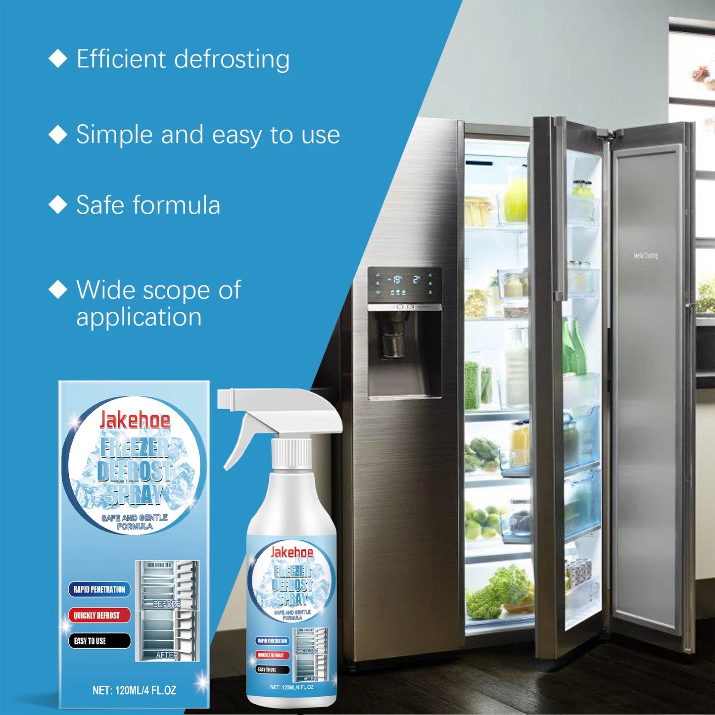 Jakehoe Freezer Defrost Spray – Fast Ice Removal 120ml