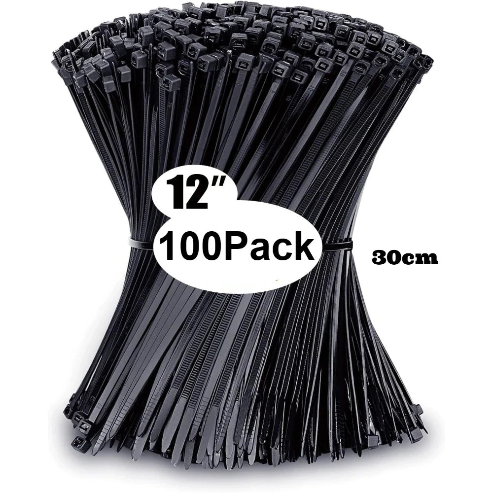 400 Pack Assorted Black Zip Ties 4" 6" 8" 12" UV Resistant Nylon