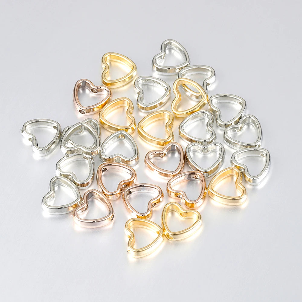 Heart Frame Wrapped Bead Double Stright Hole Spacers Loose Beads