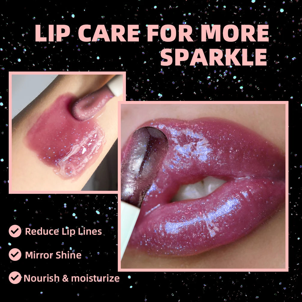 QIBEST Mirror Black Lip Oil Color Changing Lipstick Moisturizing Shiny Lip Gloss Oil Plumping Lasting Diamond Lipgloss Cosmetics Peaceful Pleasures Health and Wellness