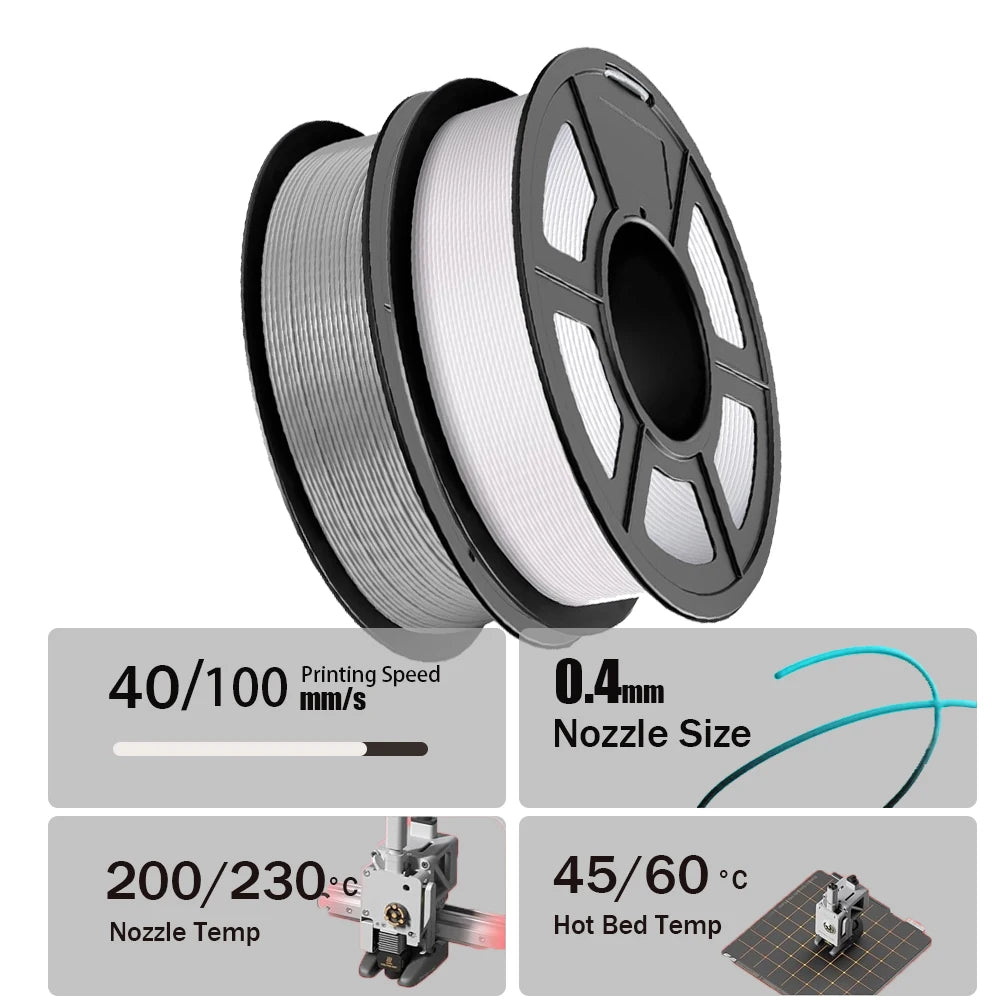 3D Maliang PLA Filament 1.75mm ±0.02mm 250g Grey & White Spool