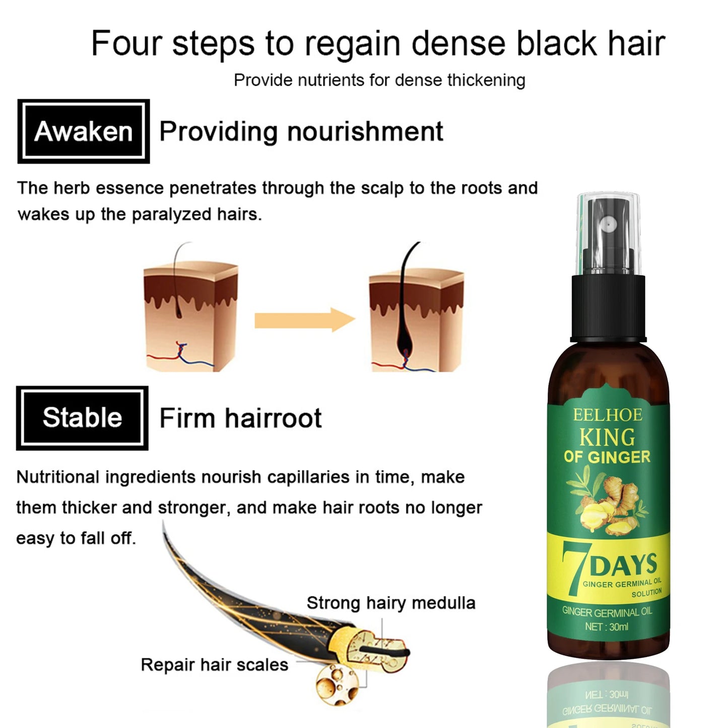 Ginger Root Scalp Serum Spray – Nourishing Mist for Dry Frizzy Hair