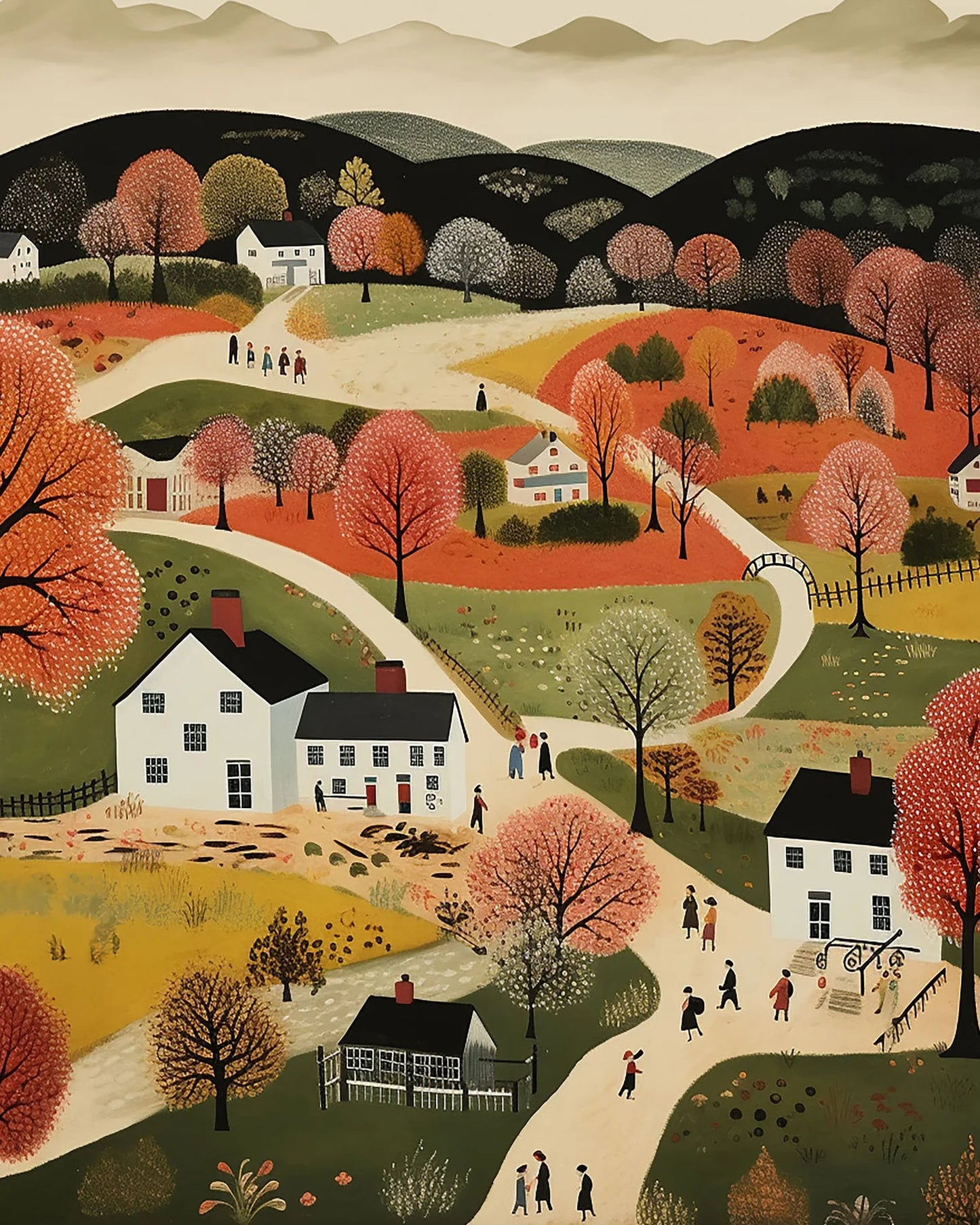 Country Road Church and Community Poster Landscape Scenery Canvas Painting American Folk Wall Art Picture Living Room Home De Peaceful Pleasures Health and Wellness 8 30x40cm Unframed