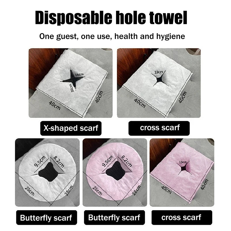 100pcs Disposable Beauty Salon Face Towel With Hole For Face Lying Pillow Massage Bed Hole Cross Lightweight Breathable Face Peaceful Pleasures Health and Wellness