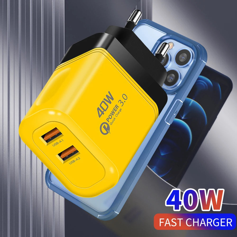 40W Dual USB Fast Charger QC 3.0 3.1A High Power Quick Charge Adapter for iPhone Samsung Xiaomi Huawei Global Universal EU/US Peaceful Pleasures Health and Wellness