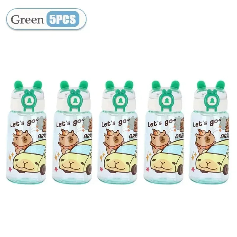 Capybara Cartoon Water Bottle 500ml Kids Sports Straw Cup