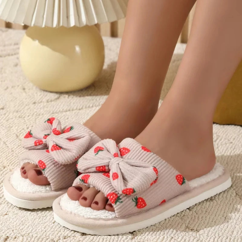 Women's Bow Flat Slippers – Non-Slip Lightweight Indoor Slides