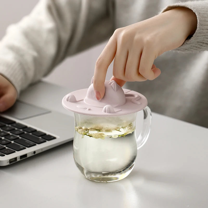 Silicone Cup Lid Cartoon Creative Irregular Cup Cover Dust-proof Leak-proof Three-dimensional Cat Head Multi-functional Cup Lid Peaceful Pleasures Health and Wellness