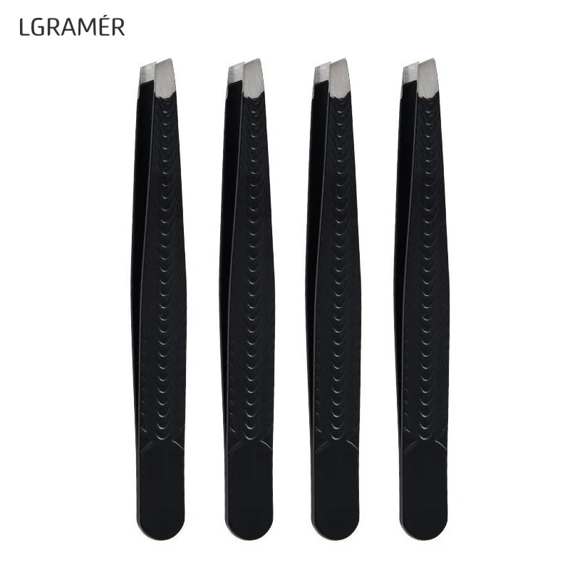 Stainless Fish Slant Black Coated Eyebrow Tweezers - Professional Hair Removal for Women, Ingrown Hair, Splinter, Daily Beauty Peaceful Pleasures Health and Wellness Black-4pcs