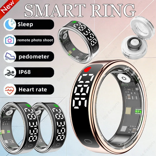 Smart Ring with Display Screen and Touch Heart Rate Blood Oxygen Sleep Health Monitoring Sports Count steps Waterproof Smartring Peaceful Pleasures Health and Wellness