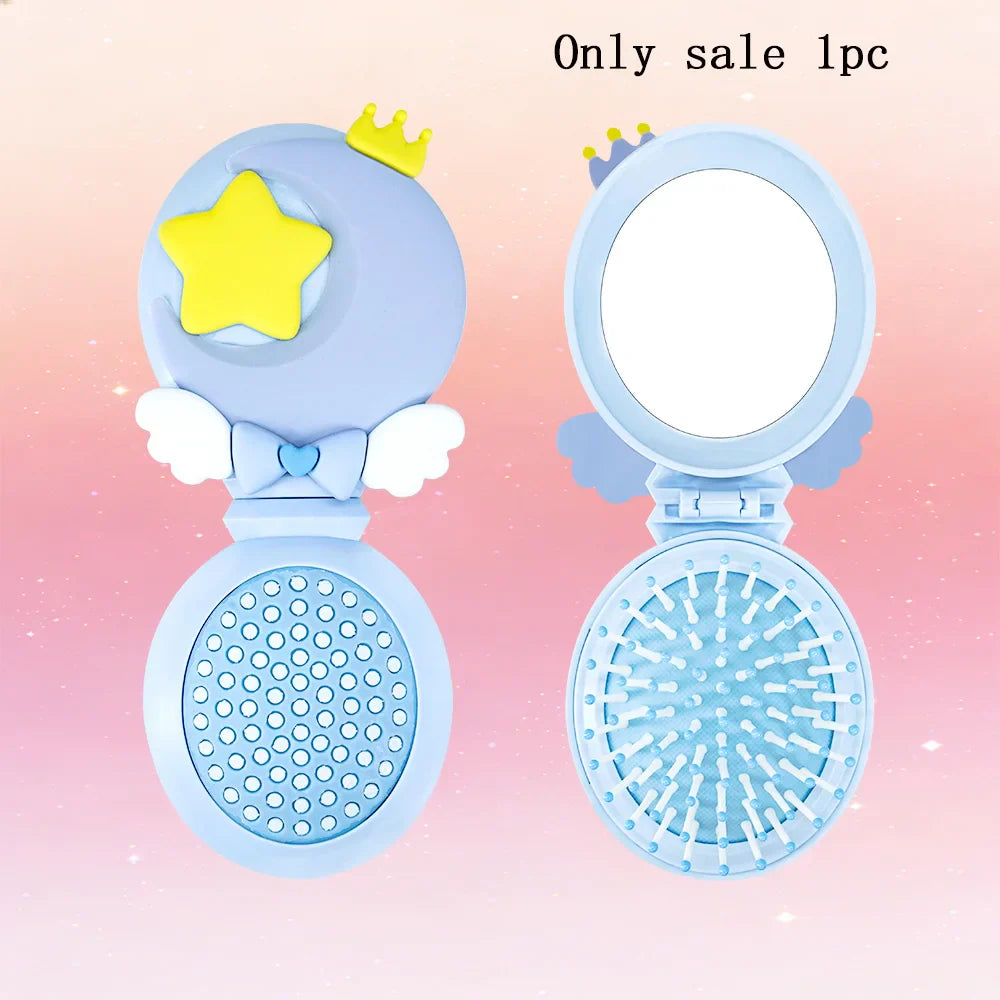 Magic Folding Mirror Comb – Moon & Star 2-in-1 Hair Brush