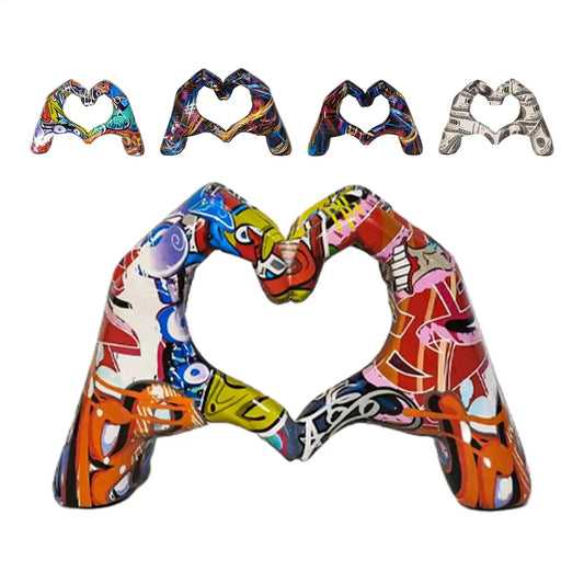 Creative Graffiti Resin Hand Heart Gesture Statue Home Decoration NordicHeart Shaped Statue For Girlfriend Valentine Day Gift Peaceful Pleasures Health and Wellness