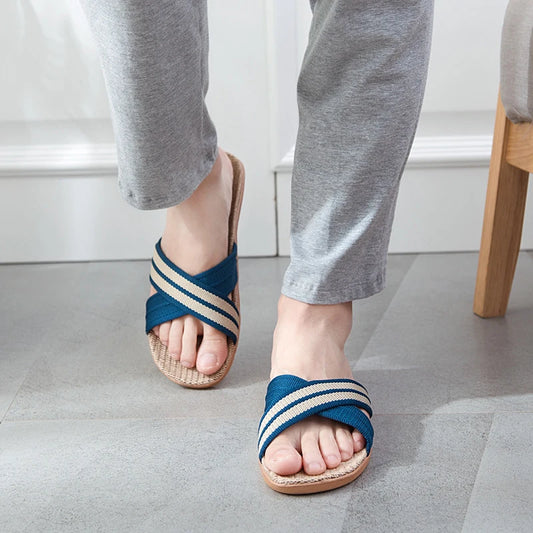 Men's Linen Open Toe Slippers | Indoor & Beach Flat Sandals Men's Slippers Peaceful Pleasures Health and Wellness