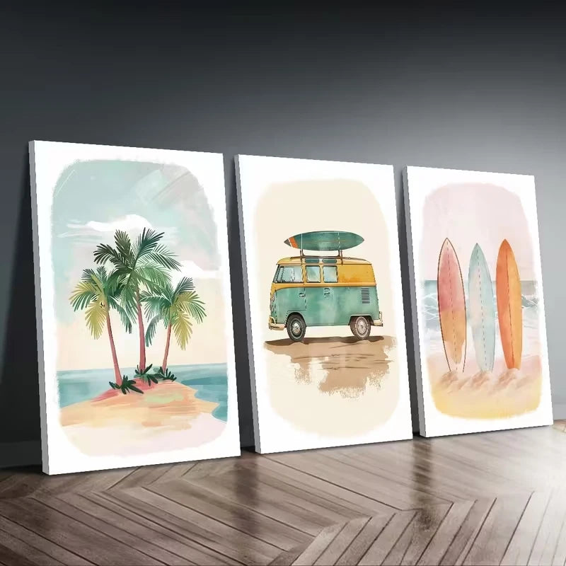 3-Piece Tropical Beach & Surfing Canvas Wall Art Set | Home Decor