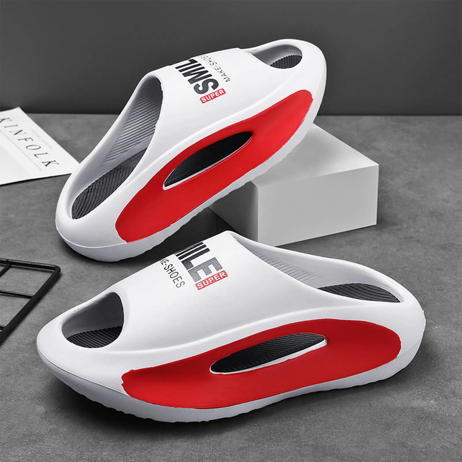 Men Cloud Slippers Open Toe Cushioned Thick Sole Shower Slippers for Beach Hotel Gym Vacation Peaceful Pleasures Health and Wellness