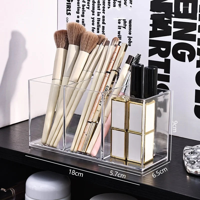 Clear Makeup Brush Holder Organizer – 1/2/3 Slot Vanity Storage Makeup Brush Organizer Peaceful Pleasures Health and Wellness 3 grid