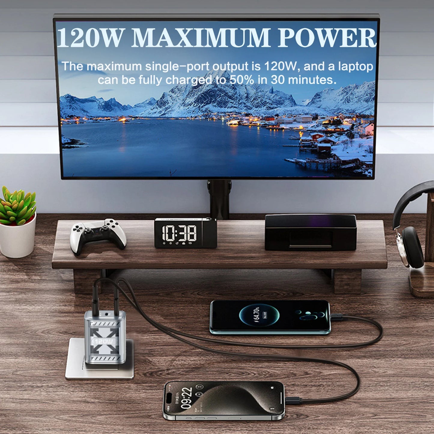 120W USB-C 3-Port Fast Charger PD QC3.0 | EU & US Plug