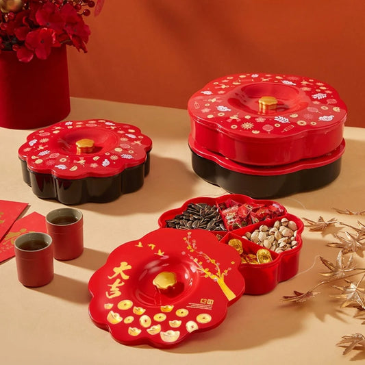 New year candy plate with lid new year fruit plate living room for home plastic snacks dried fruit storage box Peaceful Pleasures Health and Wellness