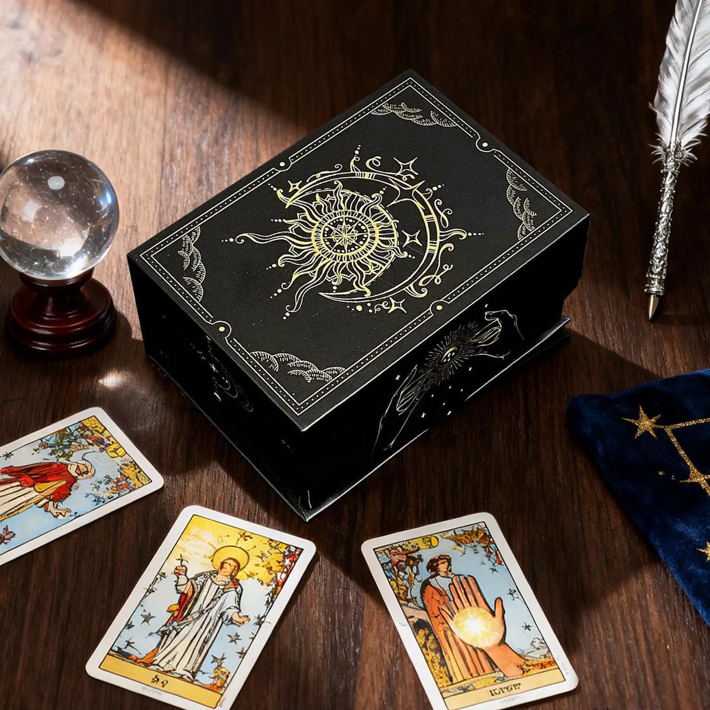 Magnetic Lid Tarot Card Box, Portable Lightweight Storage Organizer for Oracle/Playing Cards, Jewelry Keepsakes, Home Display Peaceful Pleasures Health and Wellness
