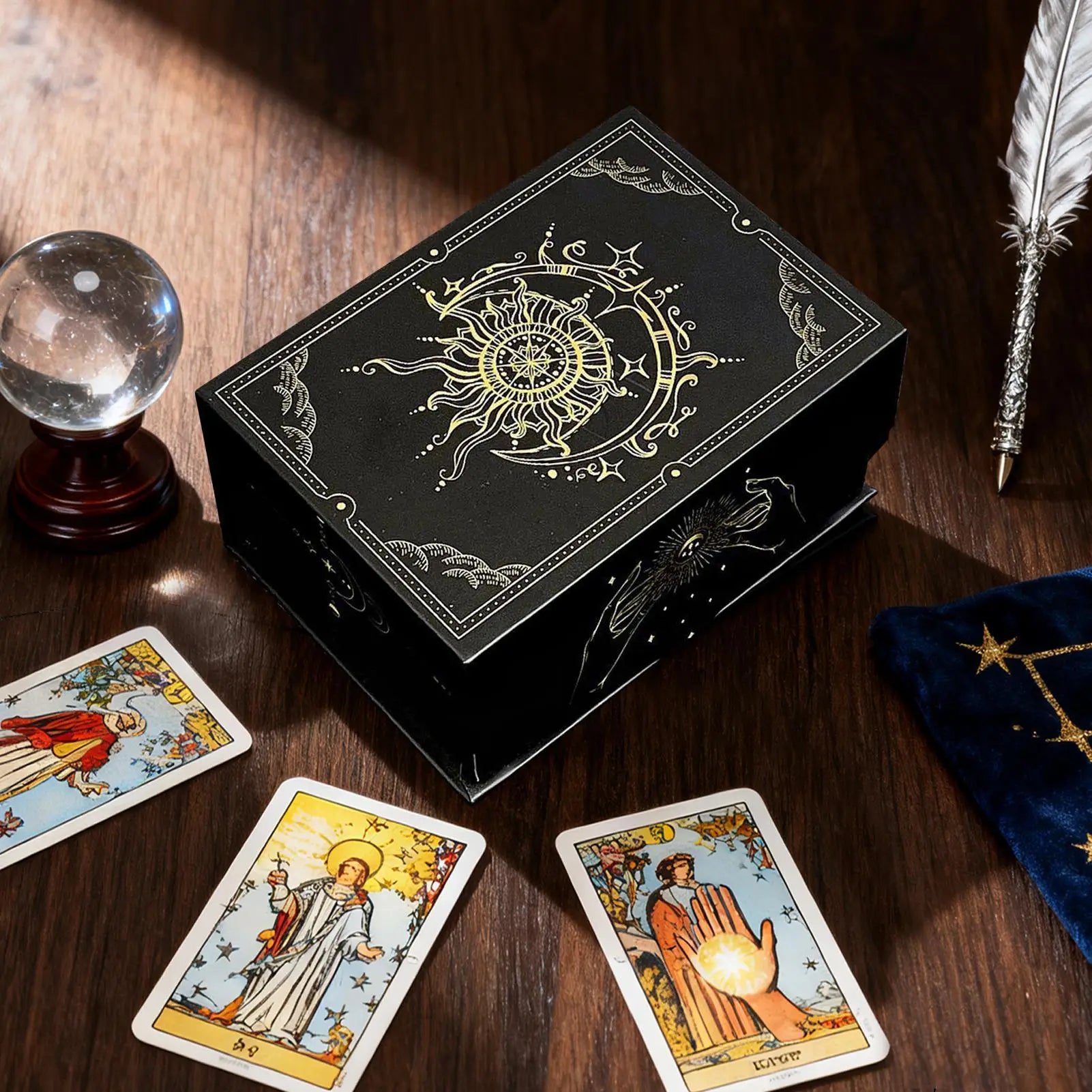 Magnetic Lid Tarot Card Box, Portable Lightweight Storage Organizer for Oracle/Playing Cards, Jewelry Keepsakes, Home Display Peaceful Pleasures Health and Wellness