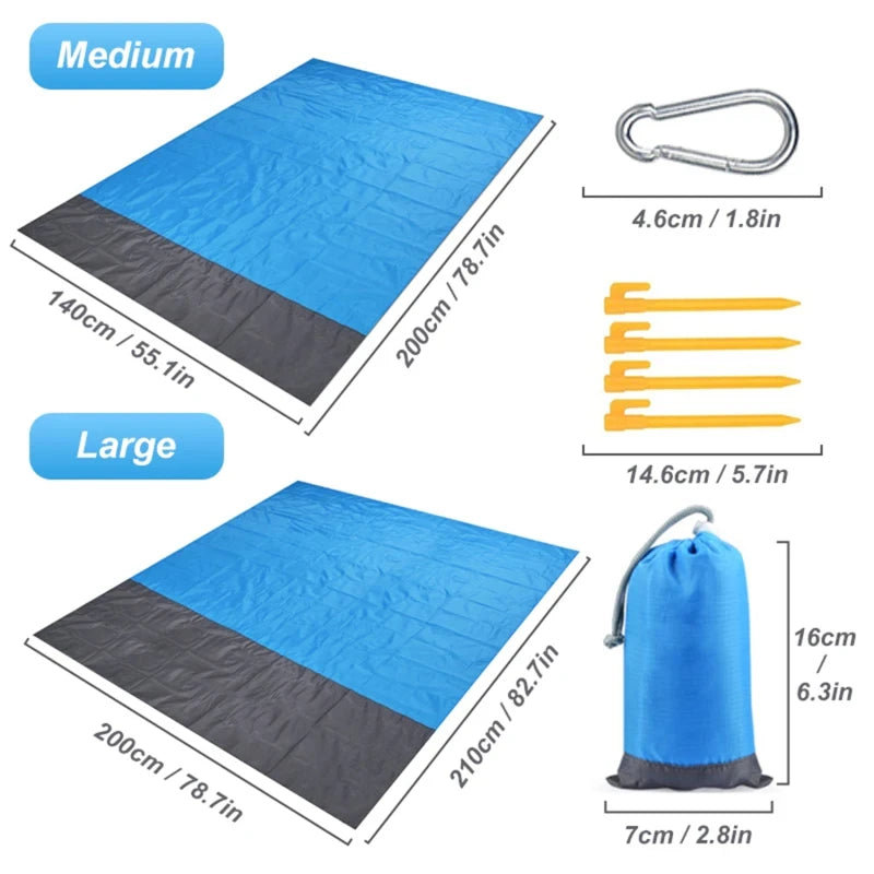 Waterproof Picnic Mat Outdoor Beach Mat Folding Portable Camping Mat Gingham Moisture Proof Lightweight Blanket with Pocket Peaceful Pleasures Health and Wellness Blue Grey 140x200cm