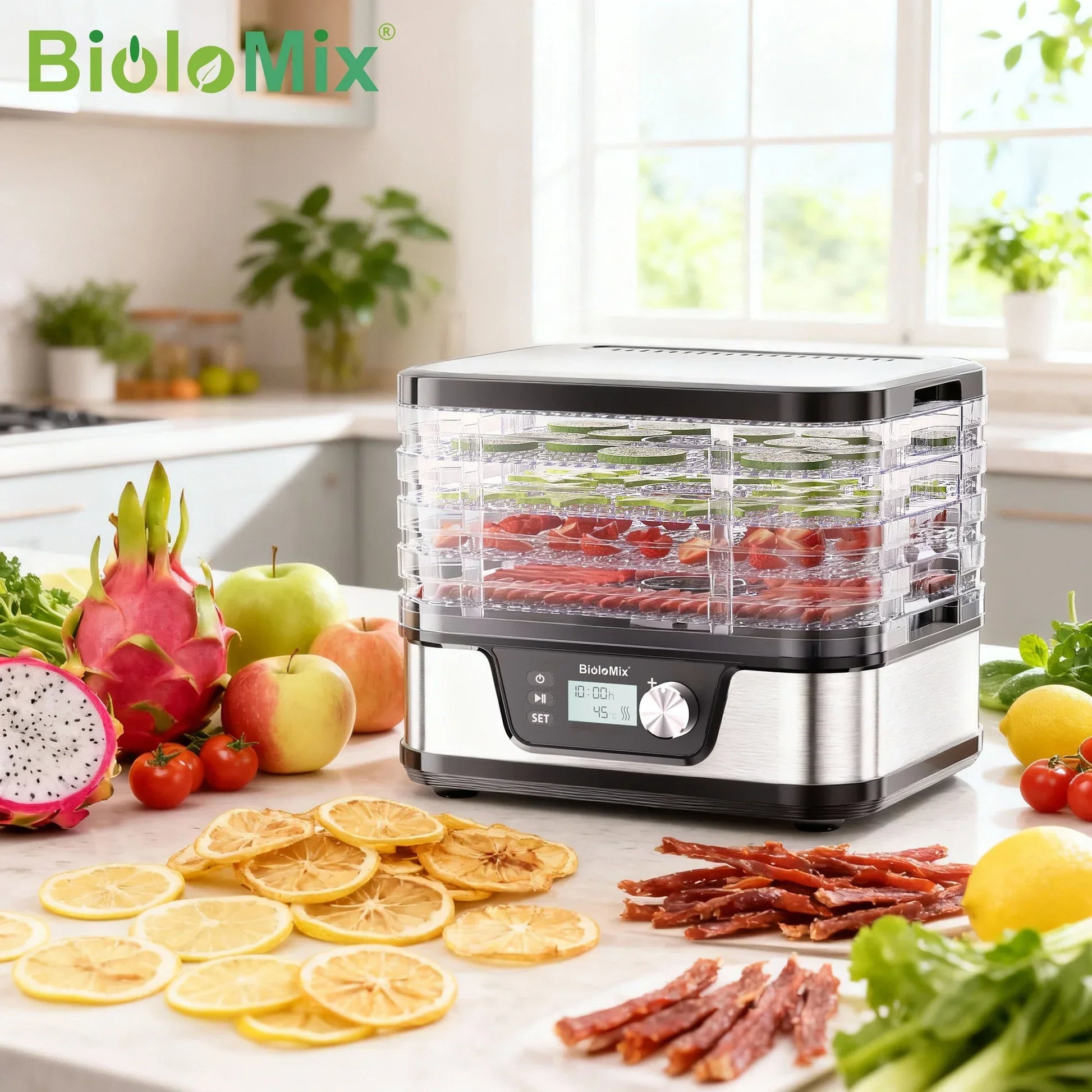 BioloMix 10L Food Dehydrator – 5 BPA-Free Trays, Digital Timer & Temp Control Kitchen Appliance Peaceful Pleasures Health and Wellness