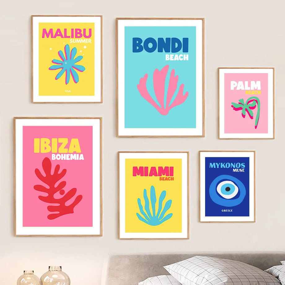 Ibiza Mykonos Miami Bondi Travel Canvas Wall Art Print