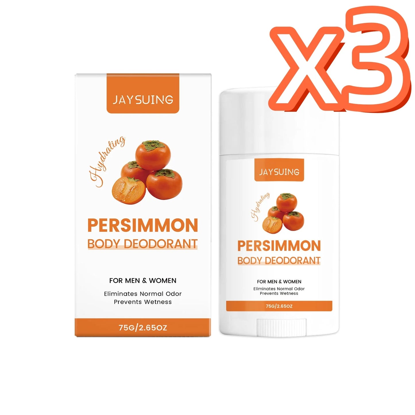 Persimmon Scent Deodorant Stick Remove Body Odor Lasting Refresh Reduce Underarm Sweat Women Men Skin Underarm Antiperspirant Peaceful Pleasures Health and Wellness 75g Boxed x 3