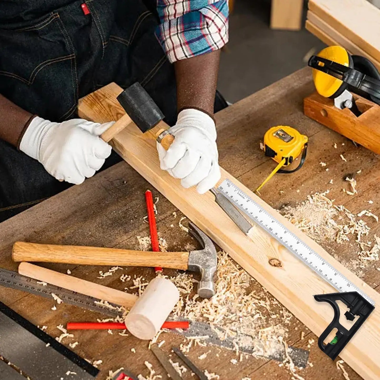 Combination Square Ruler – 45° & 90° Woodworking Measuring Tool