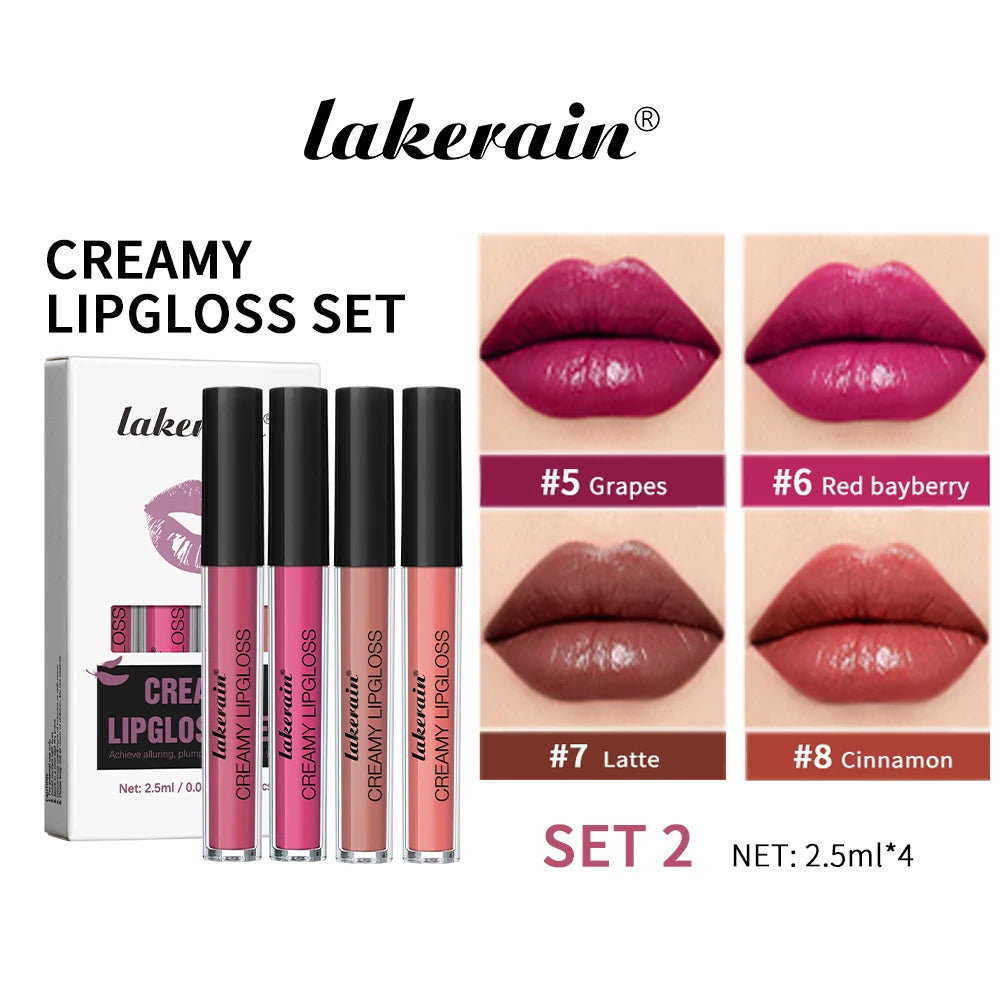 4pcs Creamy Lip Gloss Cream Matte Long-Lasting Non-Stick Cup Not Fade Waterproof Pigmented Velvet Lipgloss Gift For Girlfriend Peaceful Pleasures Health and Wellness set 2