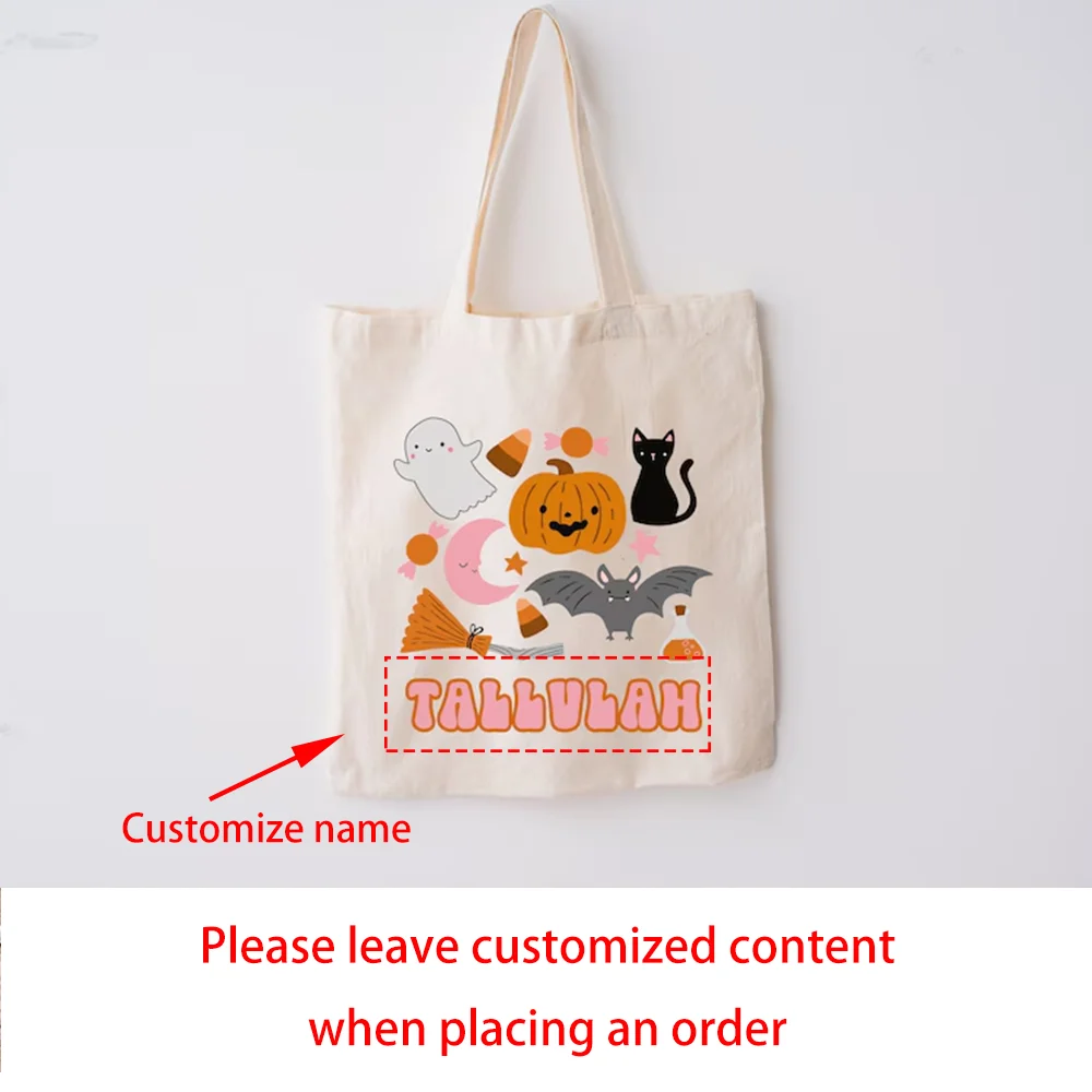 Personalized Halloween Trick or Treat Tote Bags – Set of 3 Personalized Tote Bag Peaceful Pleasures Health and Wellness custom bag 1pcs 34x42CM