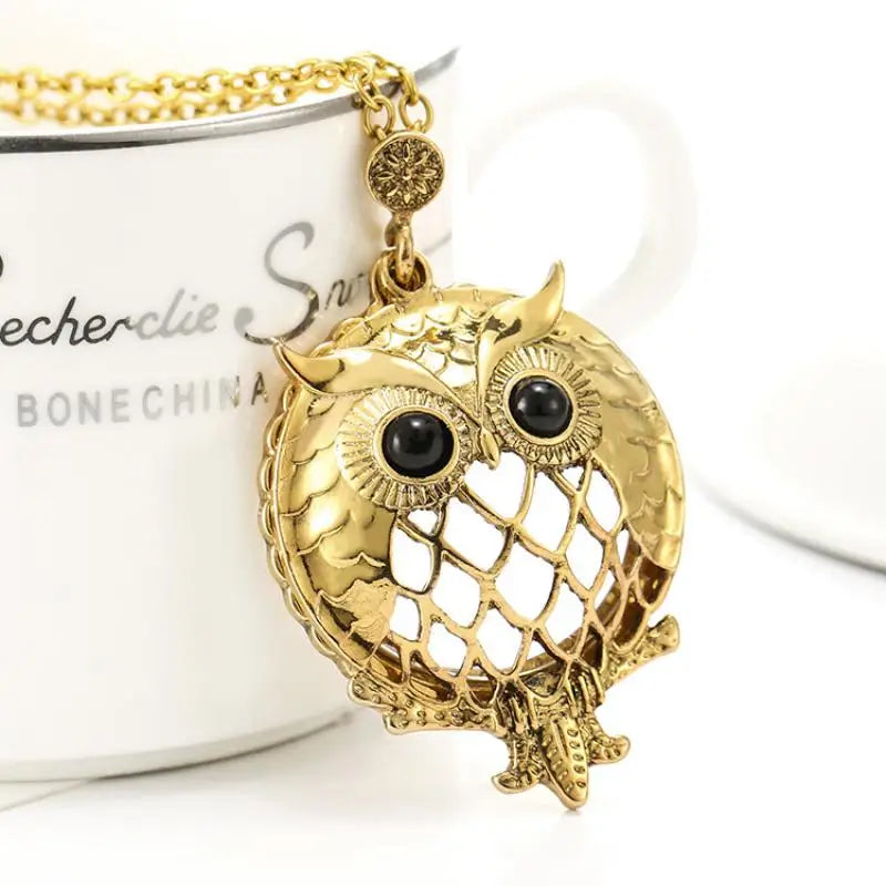 Owl Necklace Retro Hollow Magnifying Glass Long Sweater Chain Glass Pendant Female Peaceful Pleasures Health and Wellness