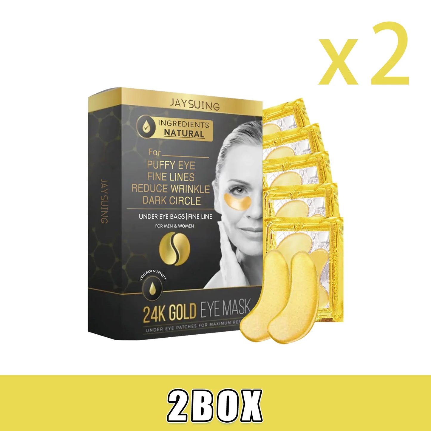 24k Gold Collagen Eye Patches Reduce Fine Lines Eliminate Puffiness And Dark Circles Tighten And Firm The Delicate Eye Area Peaceful Pleasures Health and Wellness 2box (10PCS)
