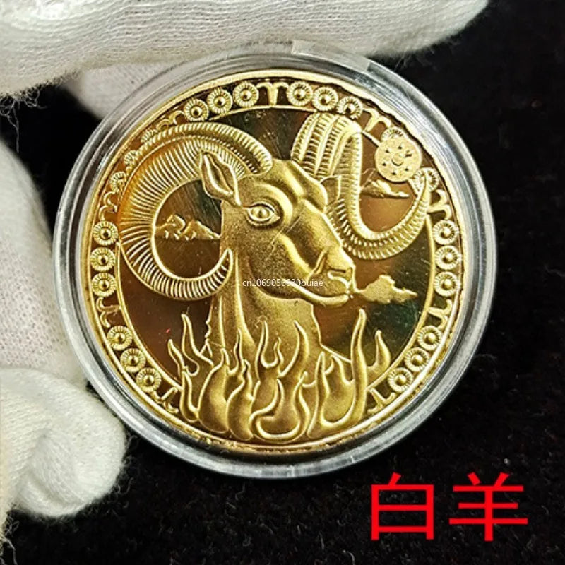 European 12 Zodiac Signs Commemorative Coin Tarot 4cm Iron Medallion Lucky Coin Wishing Coins Tooth Fairy Commemorative Coin Peaceful Pleasures Health and Wellness
