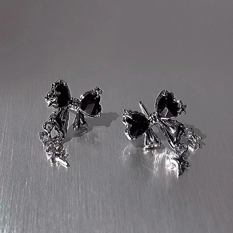 Japanese Korean Style Sweet Bow Zircon Earrings Women Niche Design Premium Jewelry Fashion Temperament Trendy Accessories Gift Peaceful Pleasures Health and Wellness