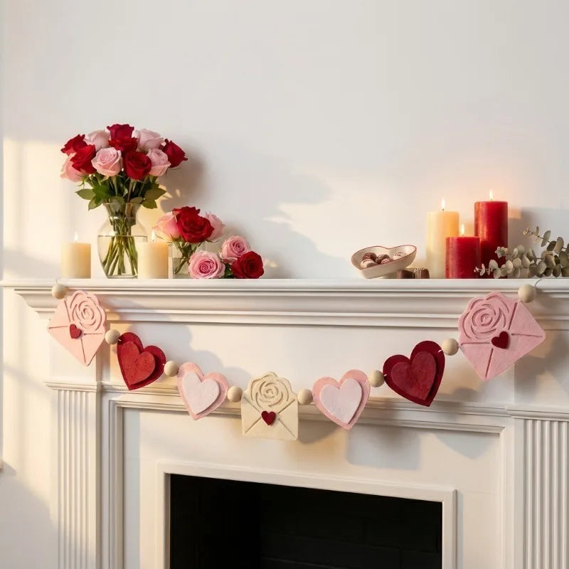 Red Pink Heart Felt Garland Banner – Valentine's Day & Wedding