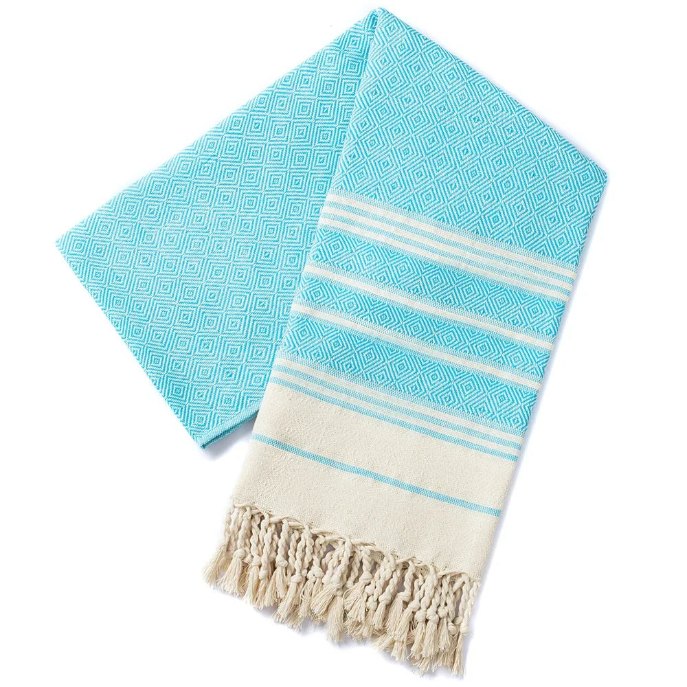 Cotton Turkish Beach Towel | Diamond Grid Quick-Dry 100×180cm